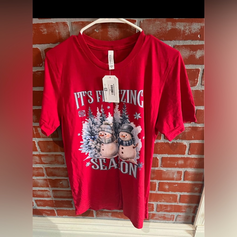 NWT ‘It’s Freezing Season’ sz Medium Red T Shirt - Picture 3 of 6